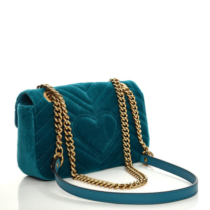Gucci Velvet Matelasse Mini GG Marmont Shoulder Bag Pavone Cyan 3 of 7