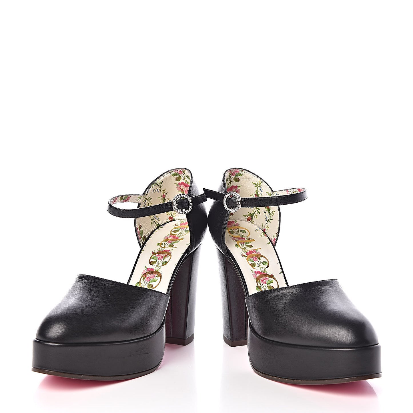 Malaga Kid Embellished Agon Ankle Strap Platform Pumps 34.5 Black