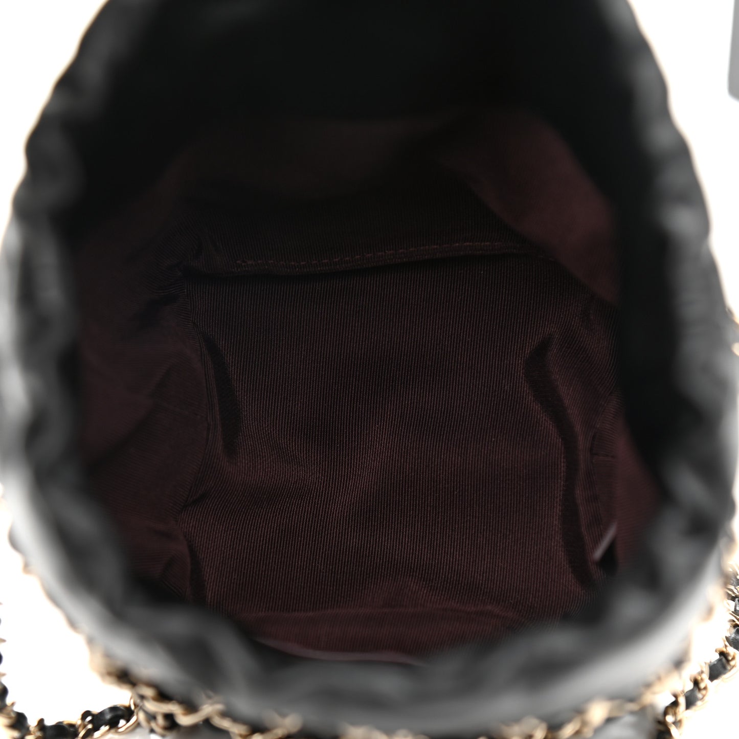 Lambskin Bucket Chain Drawstring Bag Black