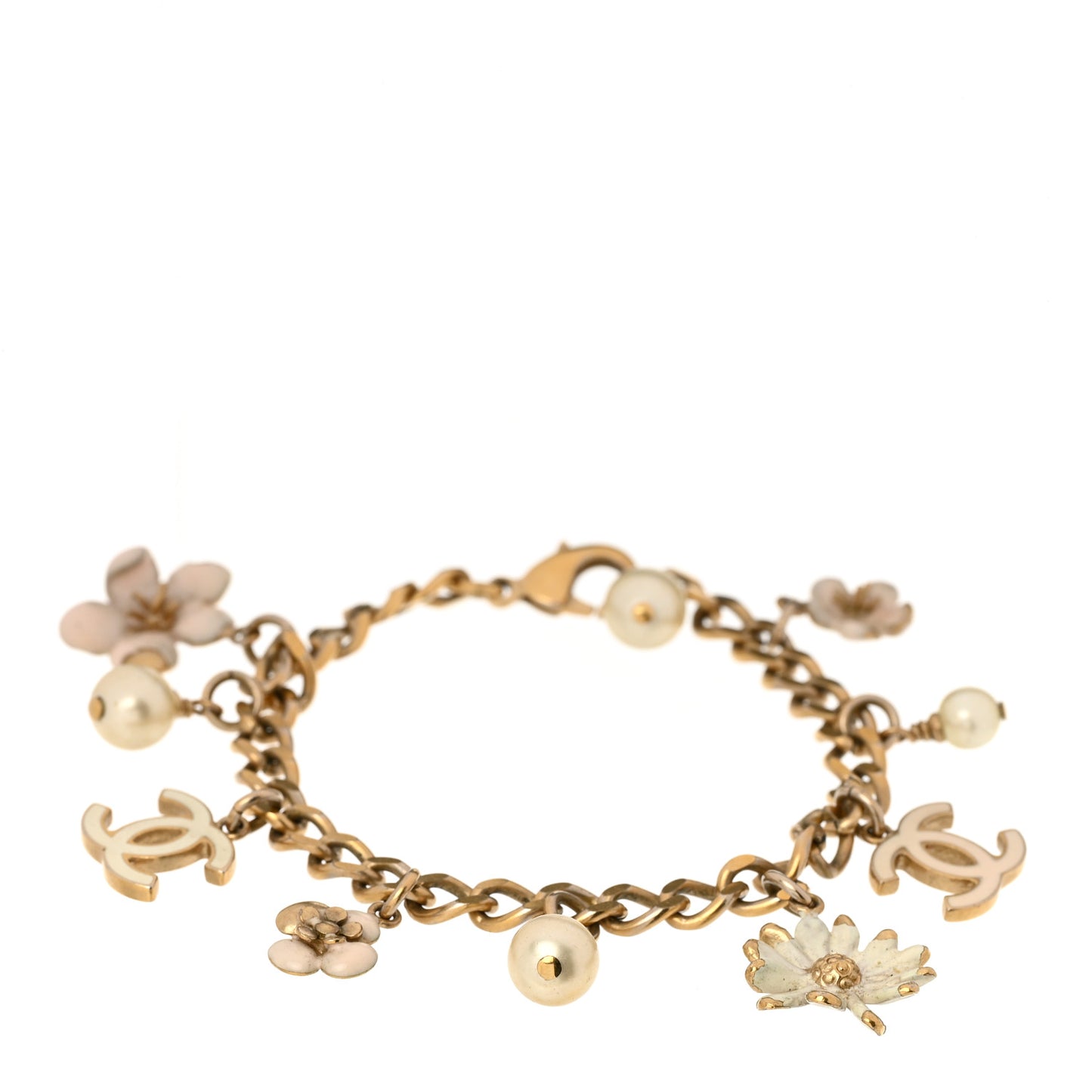Pearl CC Camellia Charm Bracelet Beige Gold
