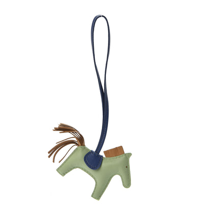 Hermes Milo Lambskin Grigri Rodeo Horse Bag Charm PM Vert Criquet Sesame Bleu de Malte 2 of 5
