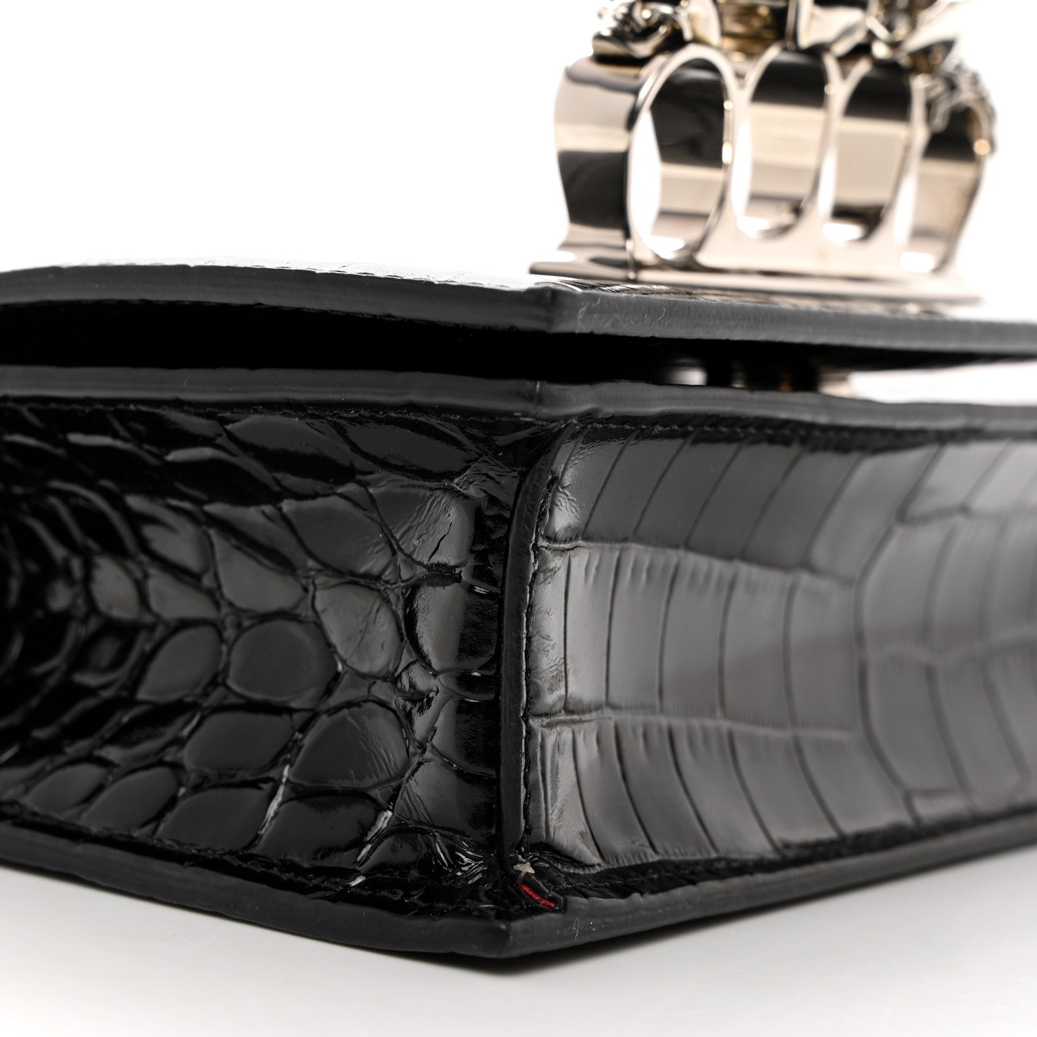 Alexander McQueen Calfskin Shiny Crocodile Embossed Jeweled Satchel Black 10 of 11