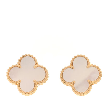 Van Cleef & Arpels 18K Yellow Gold Mother of Pearl Vintage Alhambra Earrings 1 of 5