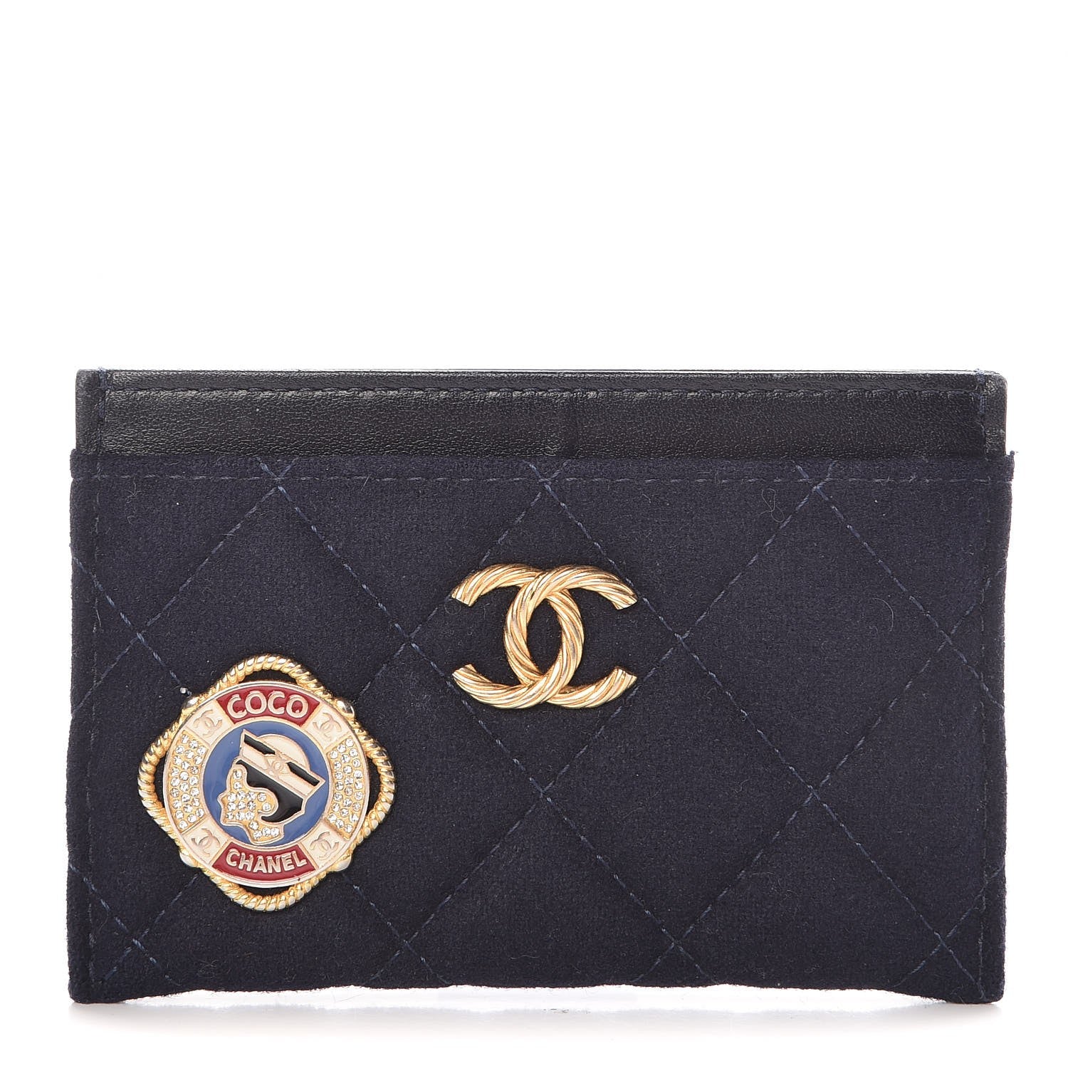 Chanel Felt Quilted Coco Mademoiselle CC Card Holder Navy 1 of 9