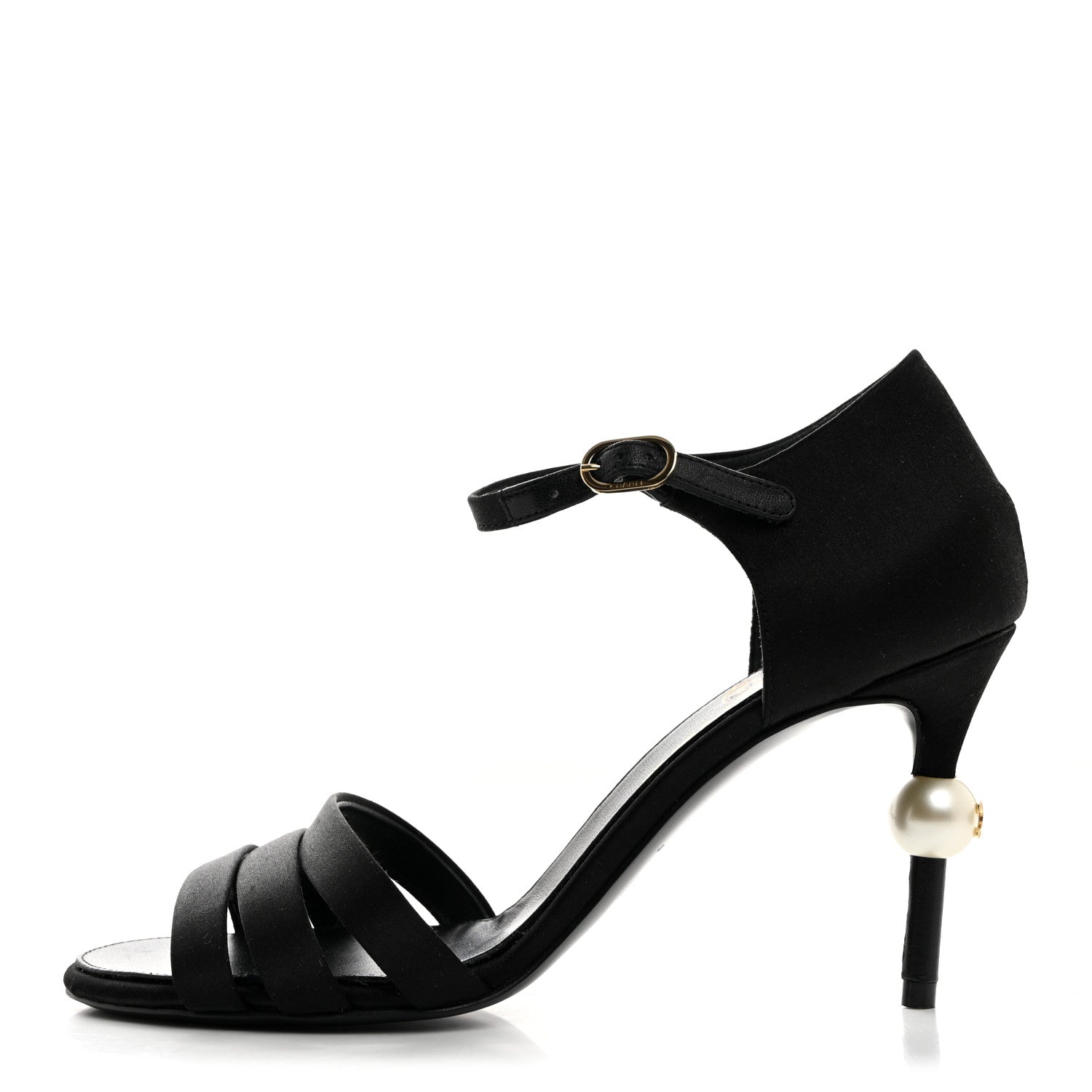 Chanel Satin Pearl Sandals 36.5 Black 1 of 9