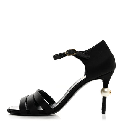 Chanel Satin Pearl Sandals 36.5 Black 1 of 9