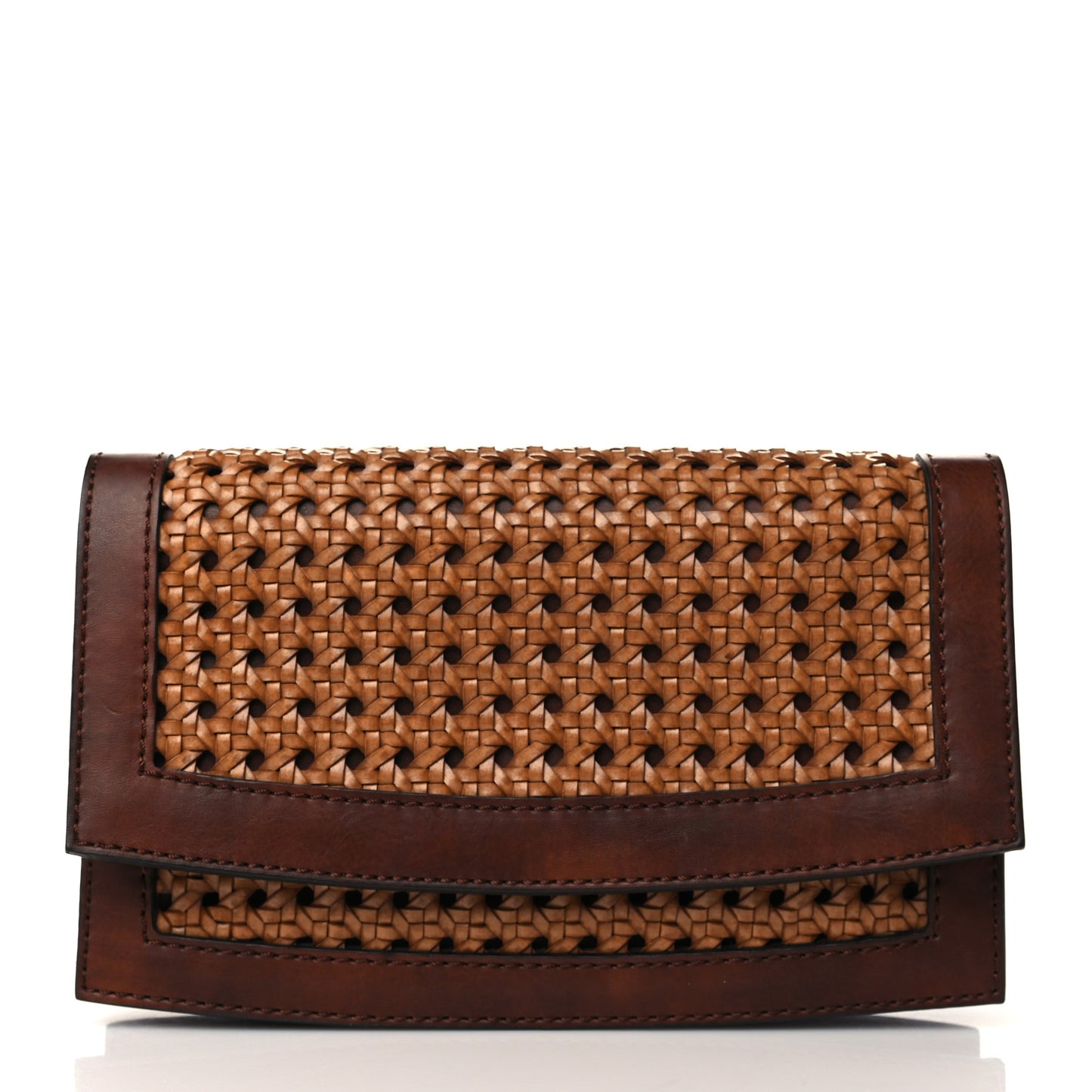 Faux Leather Woven Clutch Brown