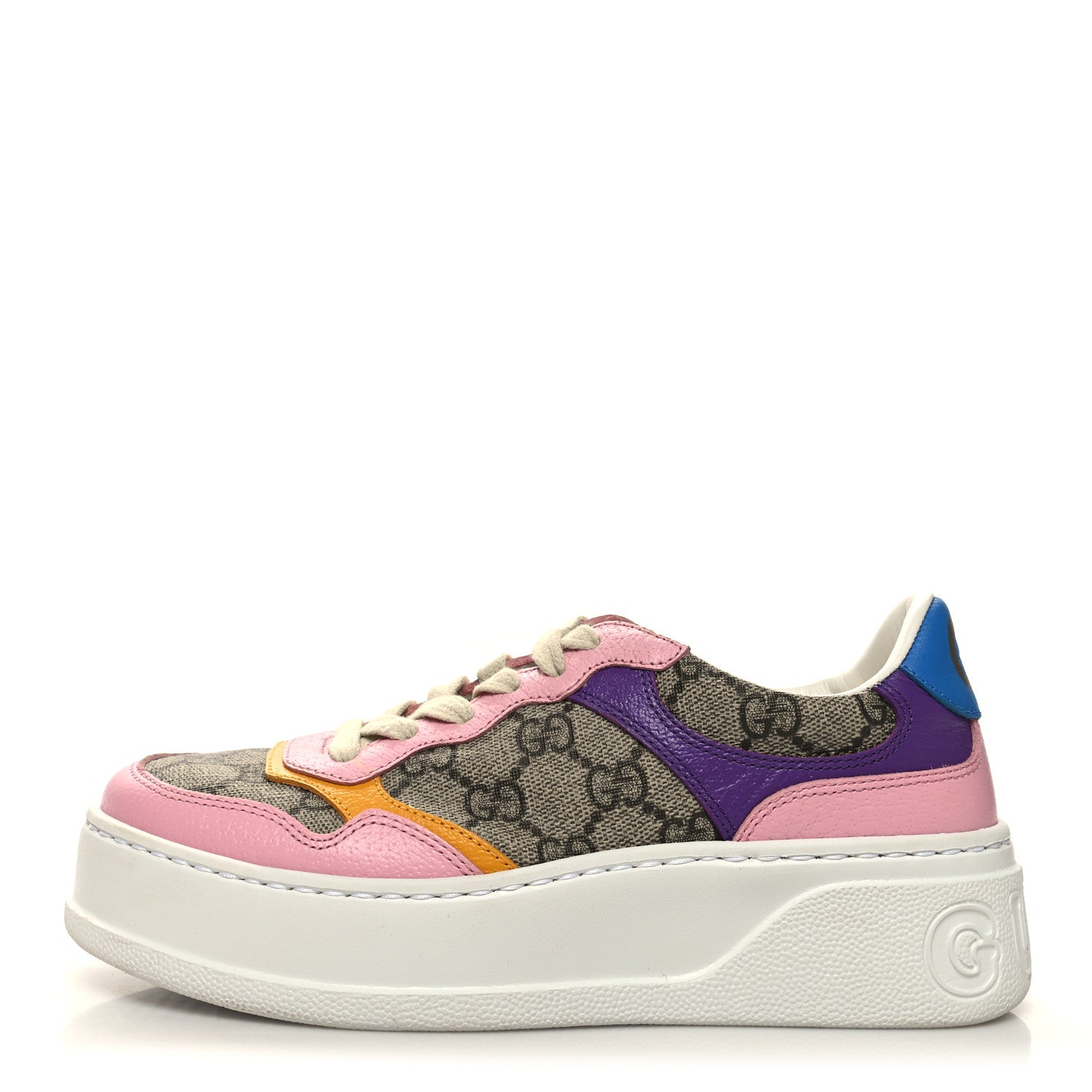Gucci Calfskin GG Supreme Monogram Perforated Womens Platform 55mm Sneakers 35 Beige Ebony Sugar Pink Crop Shine Purple 1 of 9