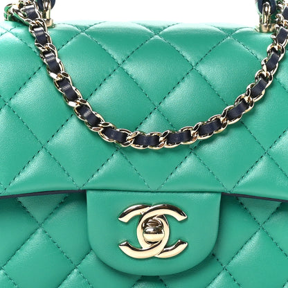 Chanel Lambskin Quilted Bi-Color Mini Top Handle Rectangular Flap Green Dark Blue 8 of 10