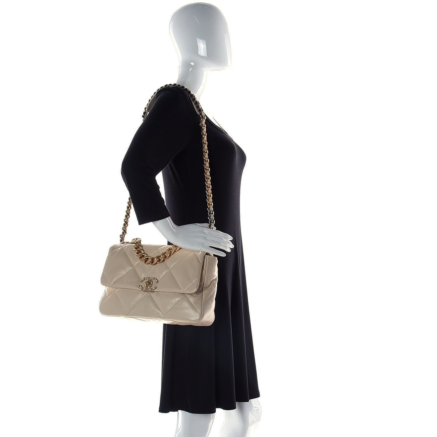 Chanel Goatskin Quilted Large Chanel 19 Flap Beige 2 of 9