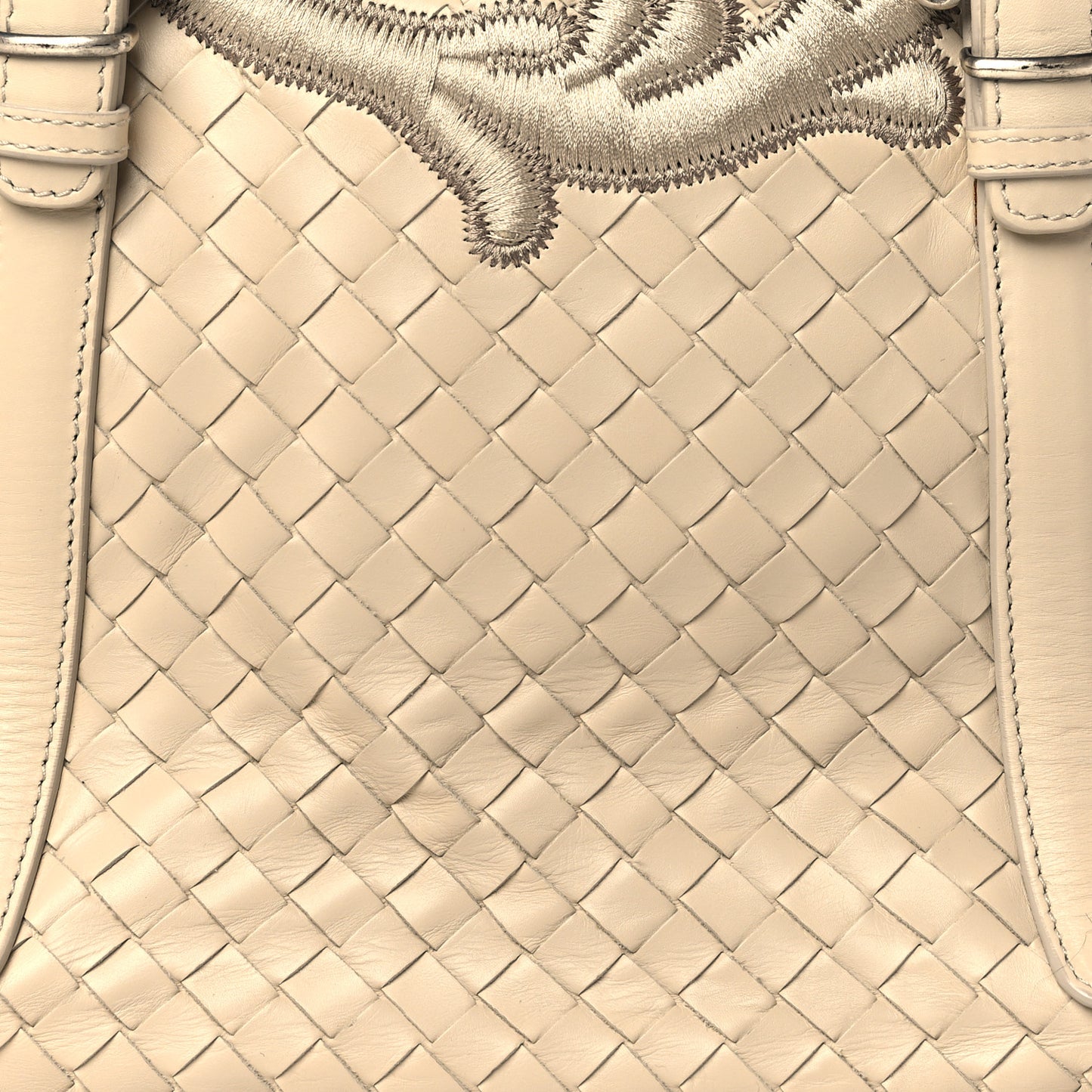 Nappa Intrecciato Embroidered Trim Tote Light Beige
