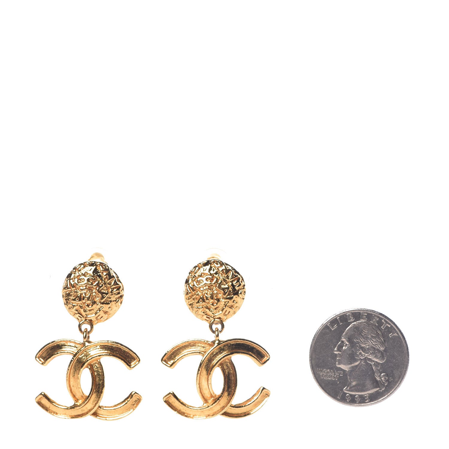 Chanel CC Large Drop Clip On Earrings Gold 2 of 5