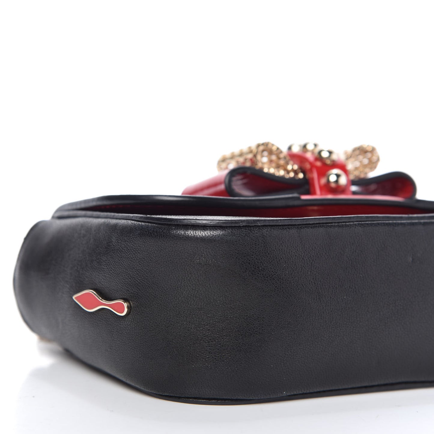 Calfskin Heart Sweety Charity Crossbody Bag Black Red