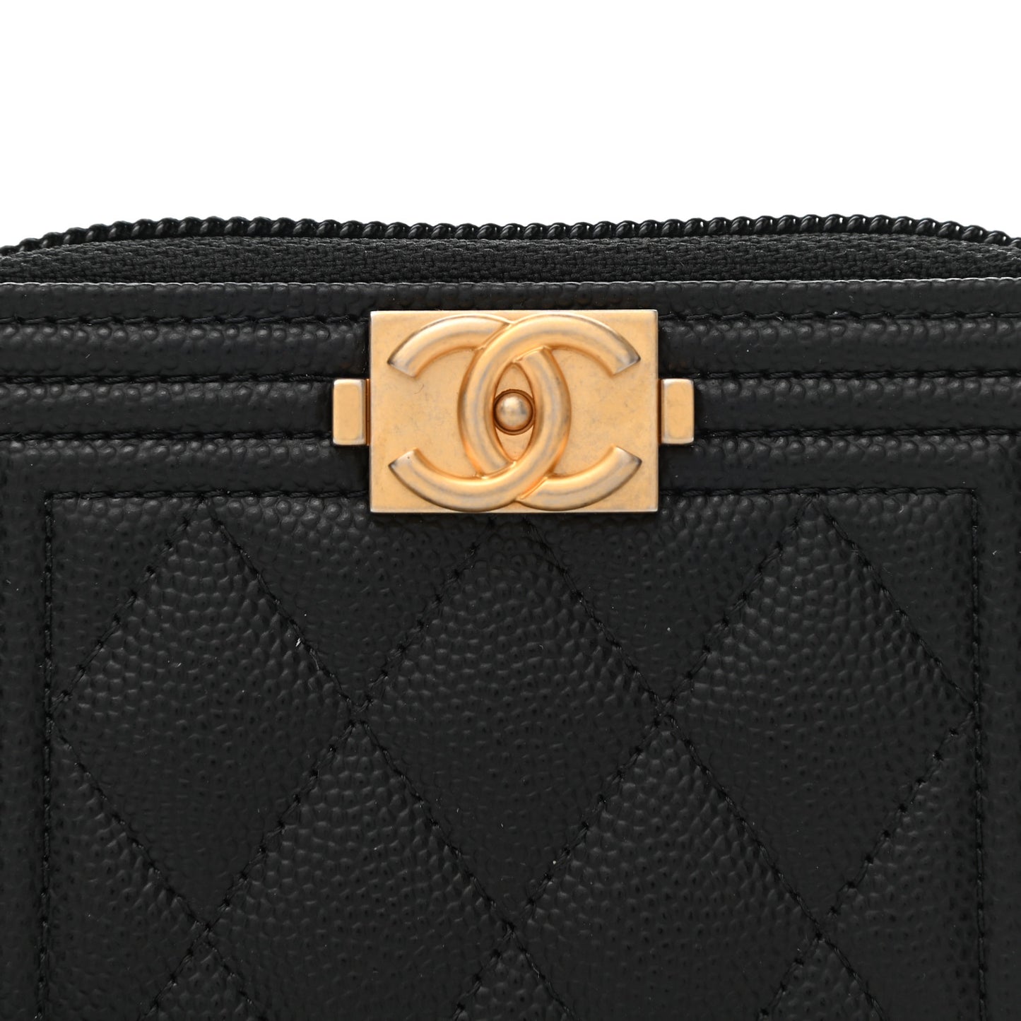 Caviar Quilted Boy Zip Around Coin Purse Wallet Black