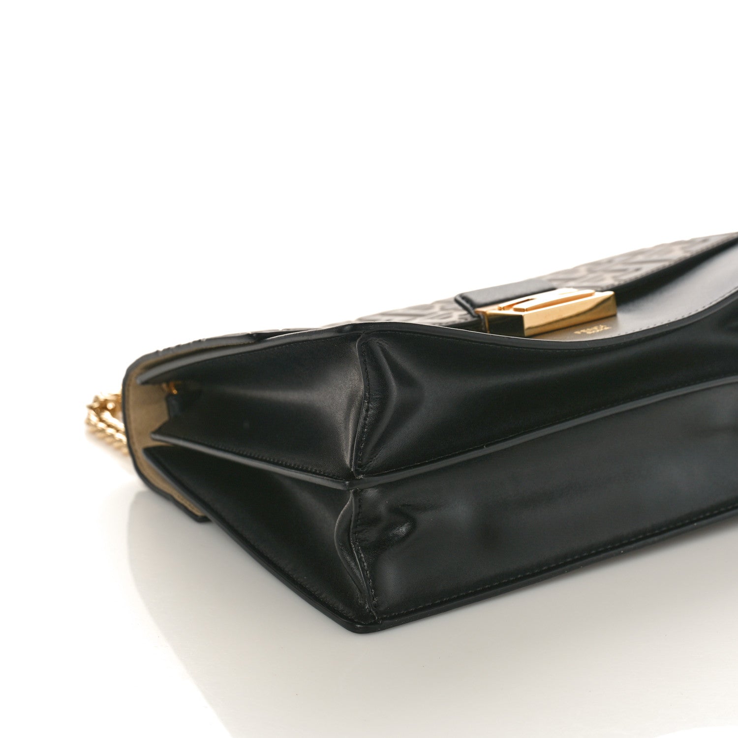 Fendi Vitello Liberty Bi-Color FF 1974 Embossed Chain Strap Kan U Shoulder Bag Black Maya 10 of 11
