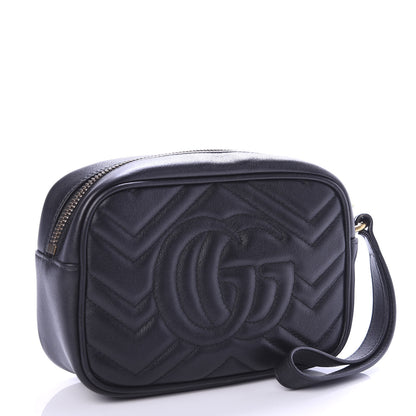 Gucci Calfskin Matelasse Mini GG Marmont Wrist Wallet Black 3 of 10