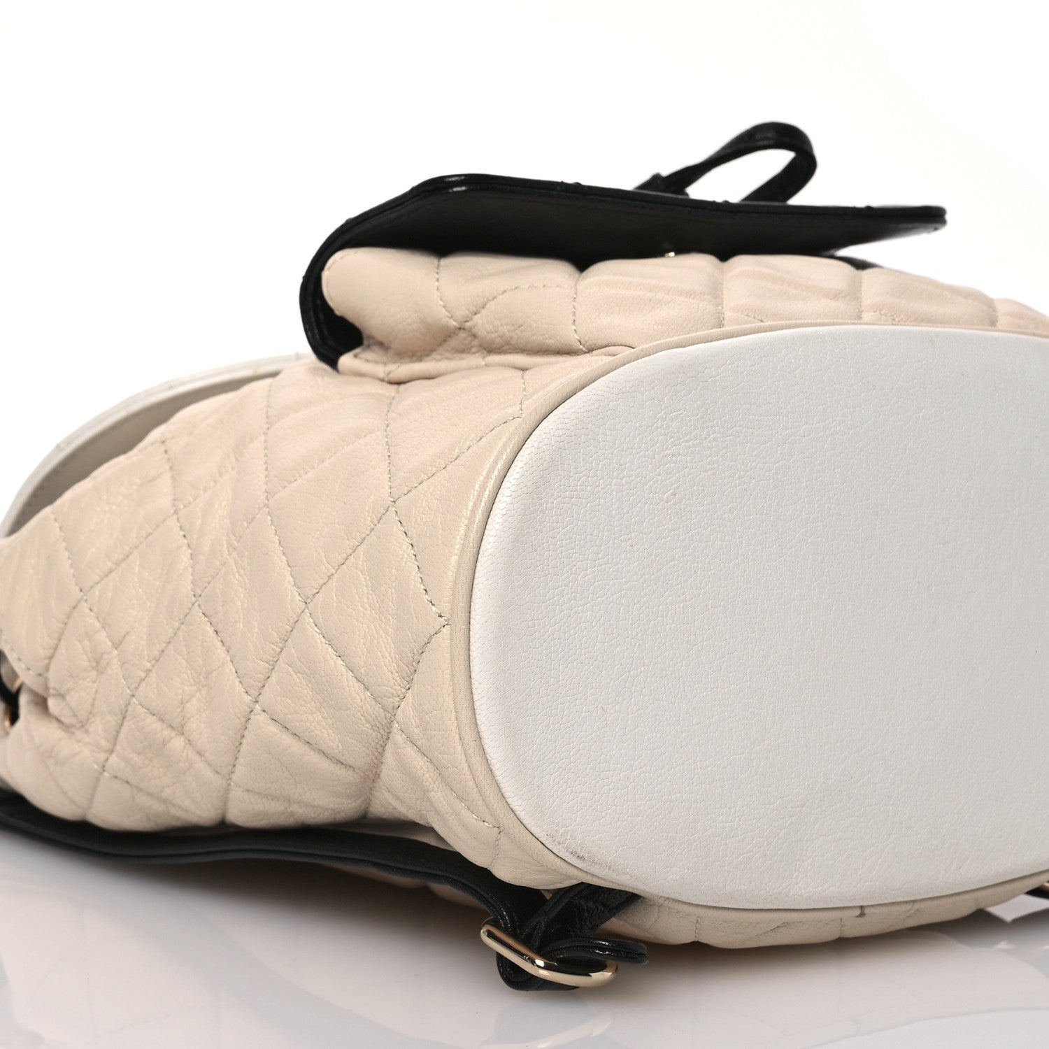 Chanel Goatskin Quilted Duma Drawstring Backpack Beige Black White 9 of 17