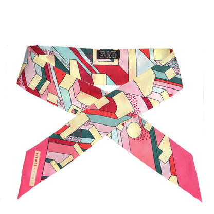 Hermes Silk On A Summer Day Twilly Rose Vif Jaune Soufre Vert 1 of 5