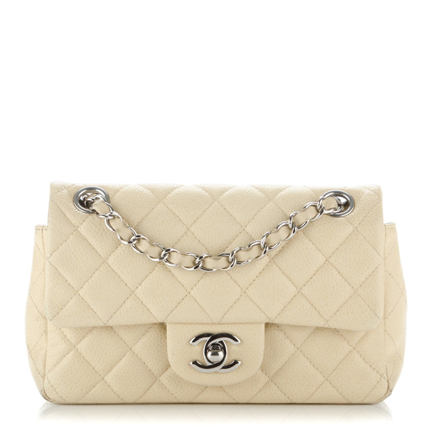 Caviar Quilted Mini Rectangular Flap Beige Clair