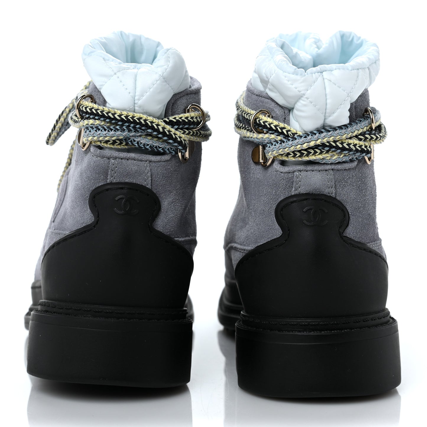 Suede Nylon Lace Up Snow Boots 37 Grey Blue