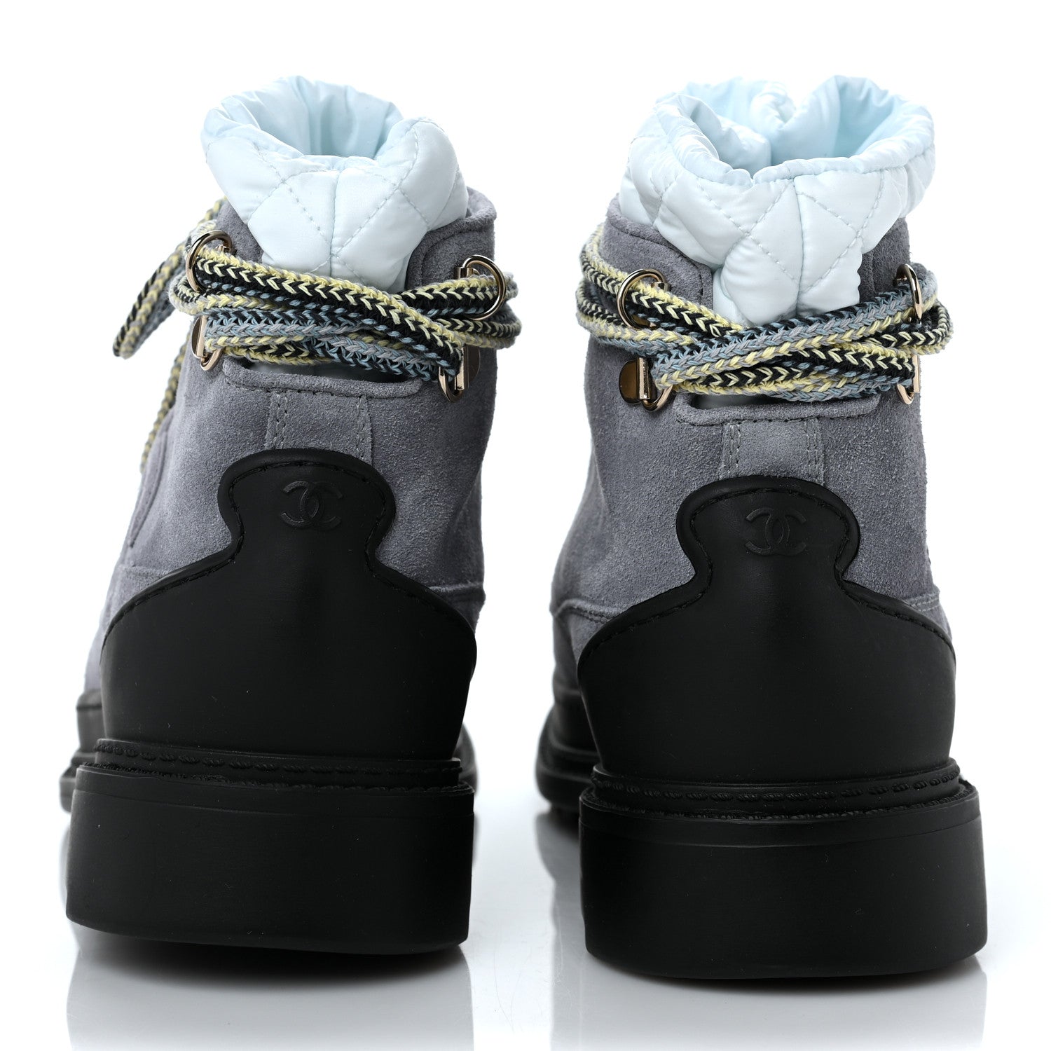 Chanel Suede Nylon Lace Up Snow Boots 37 Grey Blue 5 of 9