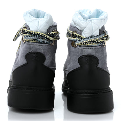 Chanel Suede Nylon Lace Up Snow Boots 37 Grey Blue 5 of 9