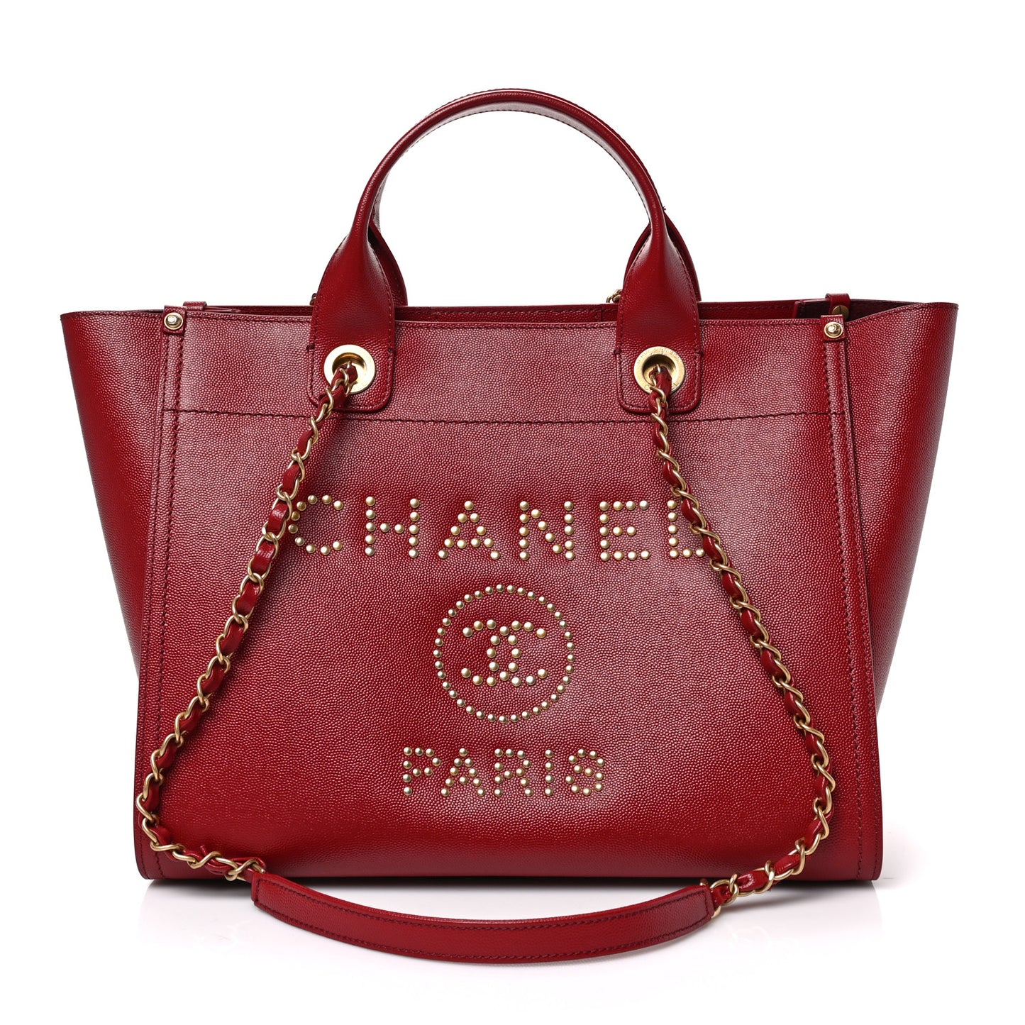 Caviar Small Studded Deauville Tote Red