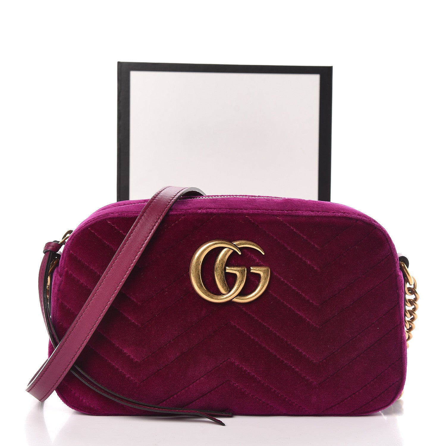 Gucci Velvet Matelasse Small GG Marmont Chain Shoulder Bag Fuchsia Violet Cyclamen 11 of 11