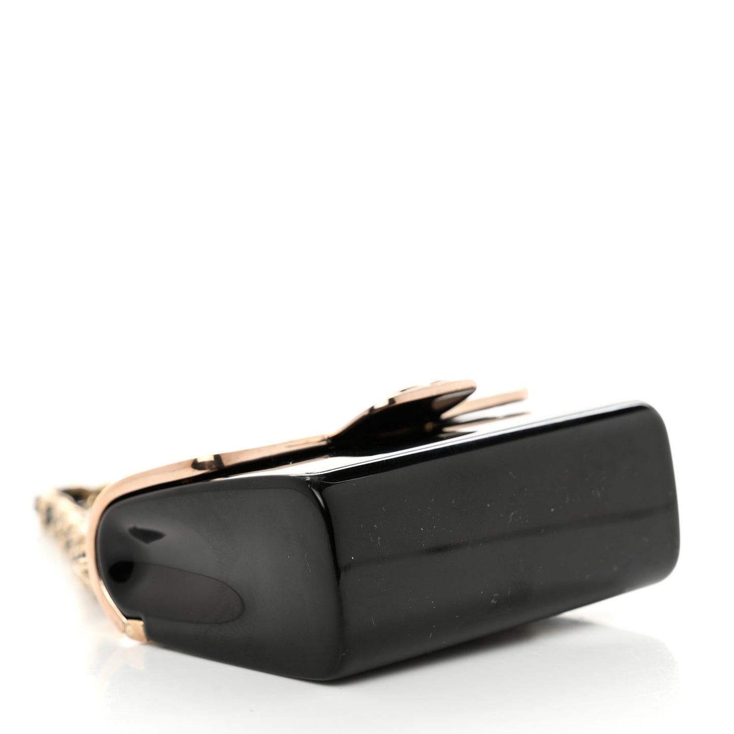 Metal Resin Lambskin Crossbody Flap Bag Long Necklace Black Gold