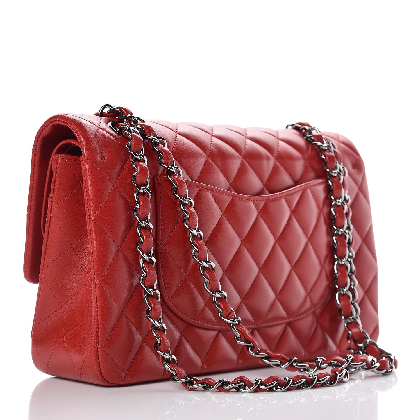 Lambskin Quilted Medium Double Flap Red