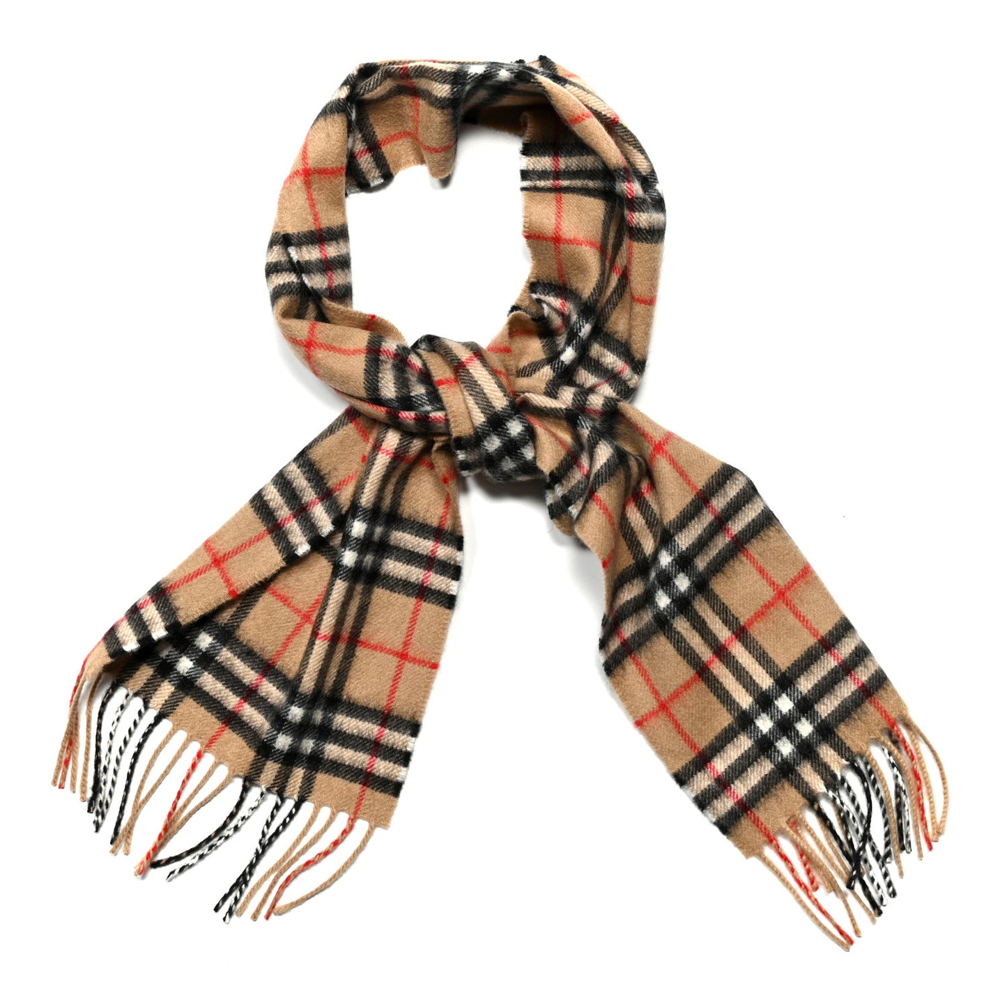 Cashmere Vintage Check Fringe Scarf Archive Beige