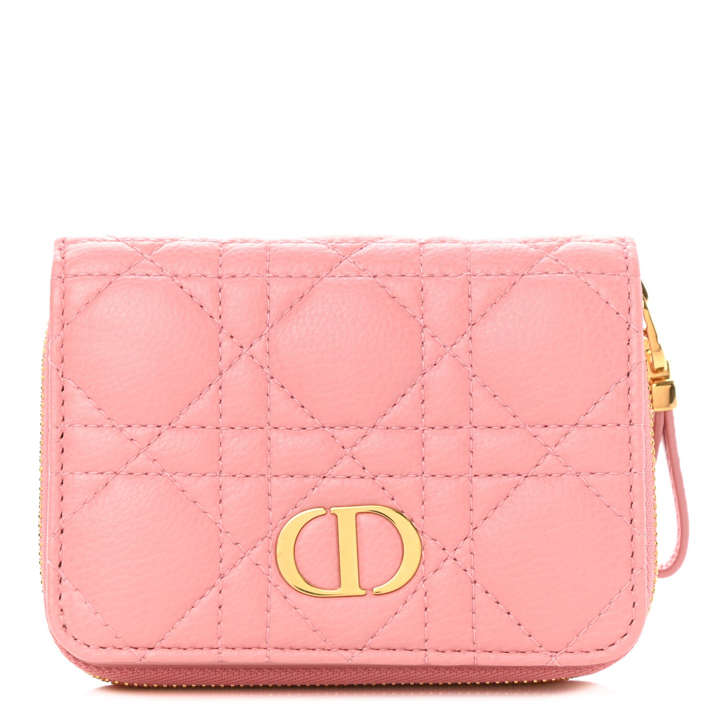 Christian Dior Grained Calfskin Supple Cannage Caro Compact Zipped Wallet Pink 1 of 10