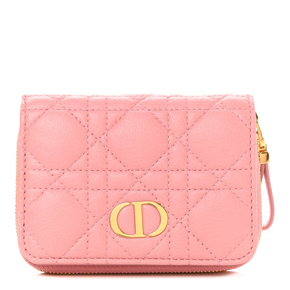 Christian Dior Grained Calfskin Supple Cannage Caro Compact Zipped Wallet Pink 1 of 10