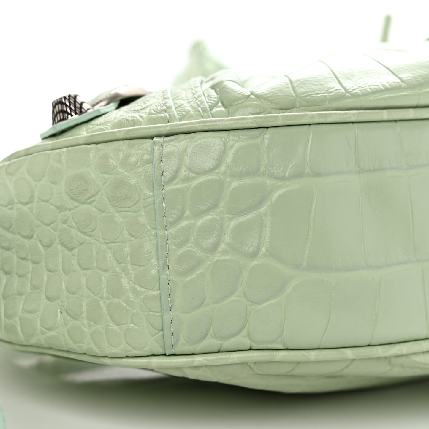 Extra Supple Calfskin Crocodile Embossed Le Cagole Shoulder Bag XS Light Green