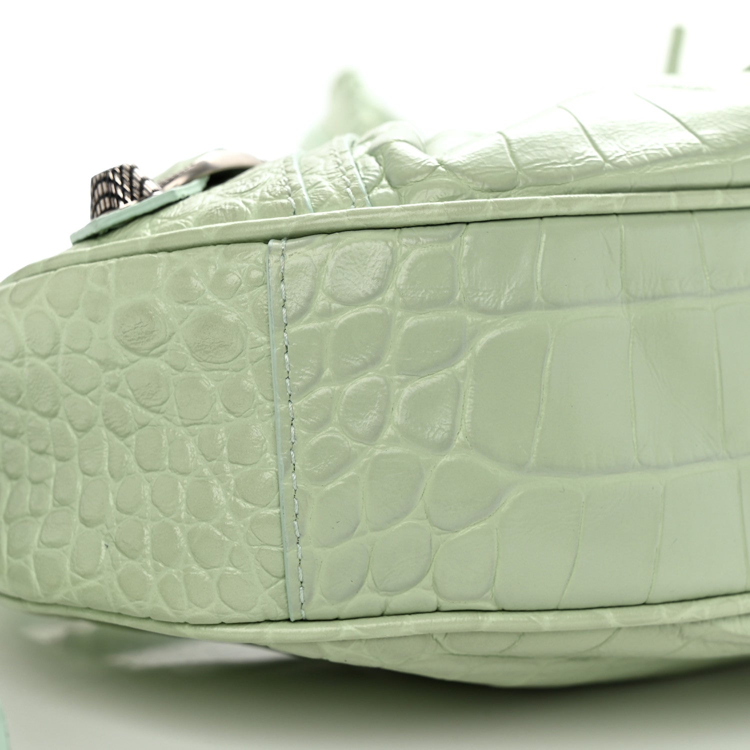 Balenciaga Extra Supple Calfskin Crocodile Embossed Le Cagole Shoulder Bag XS Light Green 9 of 10