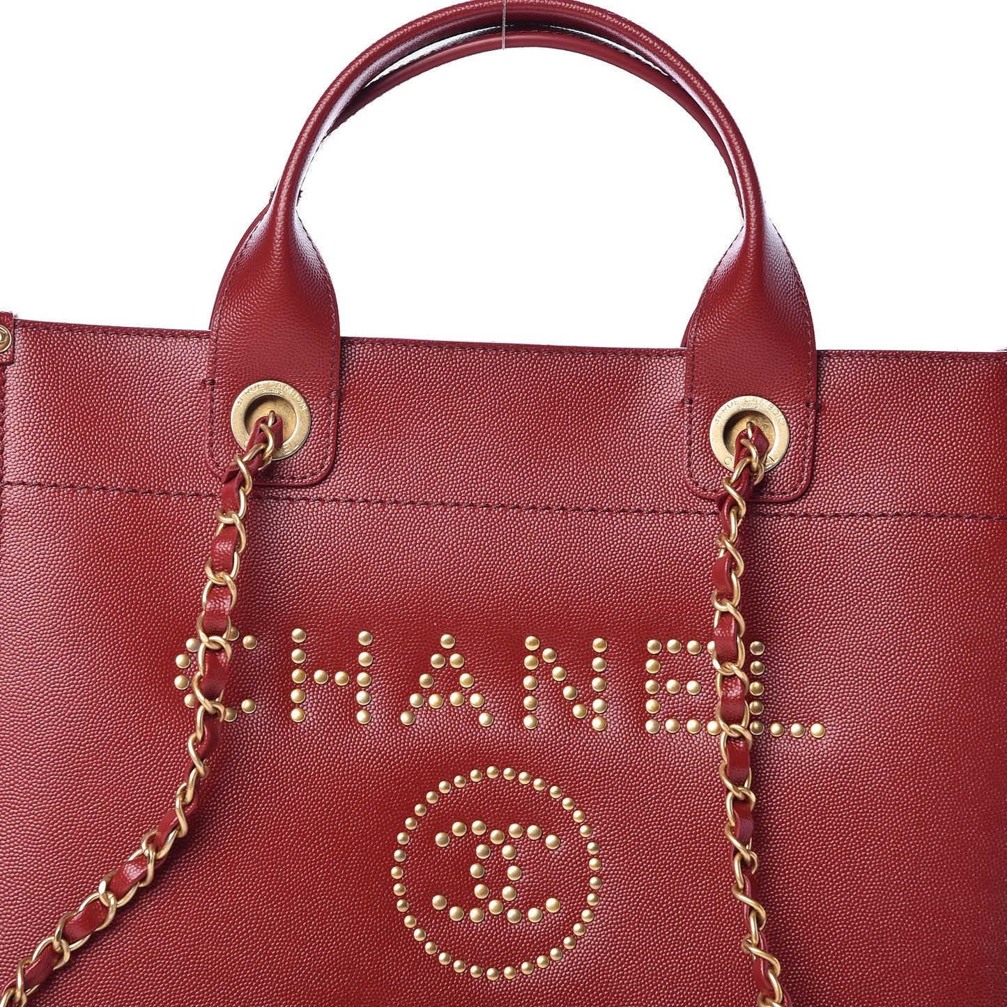 Caviar Small Studded Deauville Tote Red