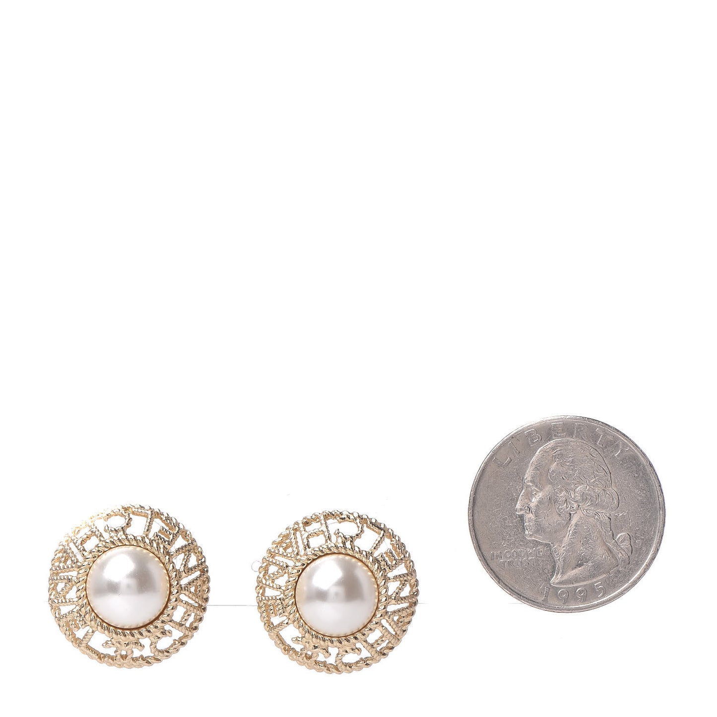 Pearl CC Round Rope Logo Earrings Gold