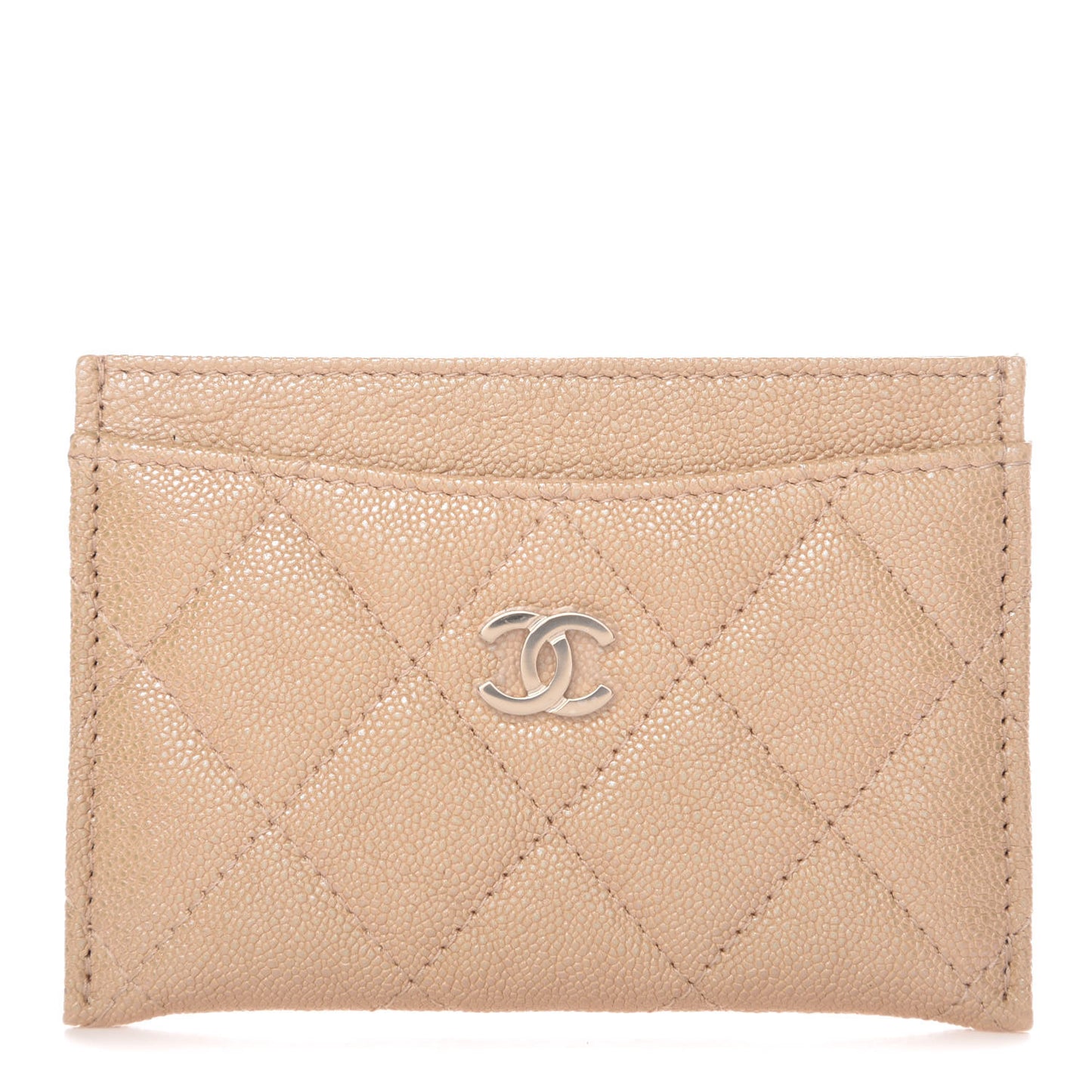 Iridescent Caviar Quilted Card Holder Beige