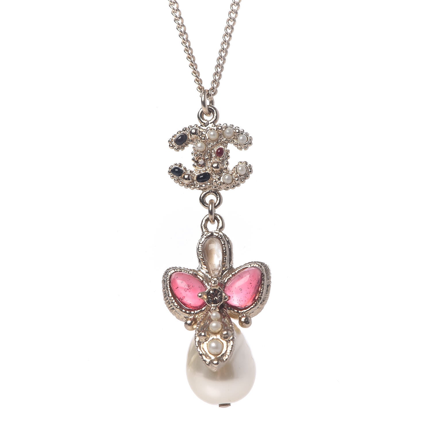 Chanel Enamel Pearl CC Pendant Necklace Gold 4 of 5