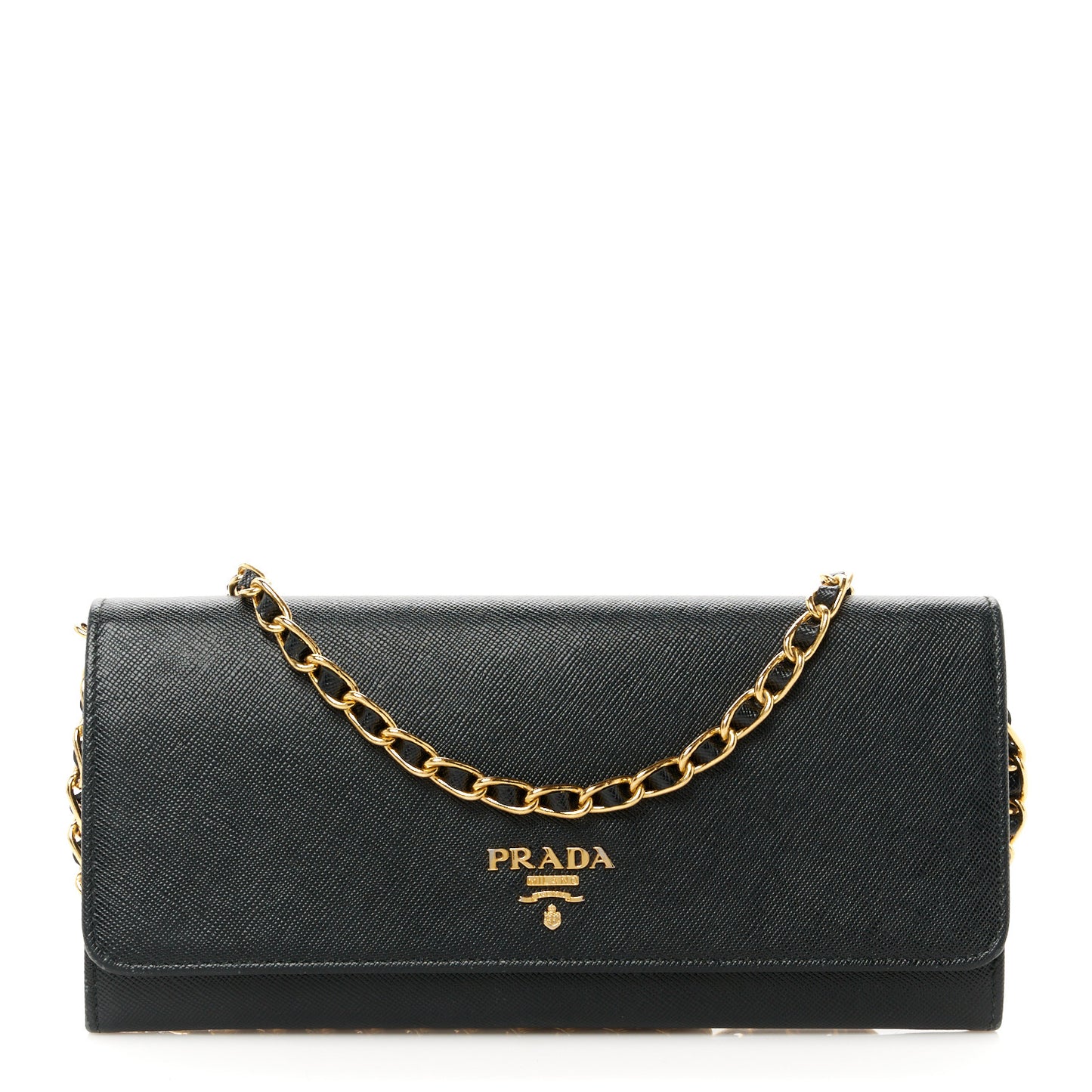 Saffiano Metal Oro Chain Wallet Black