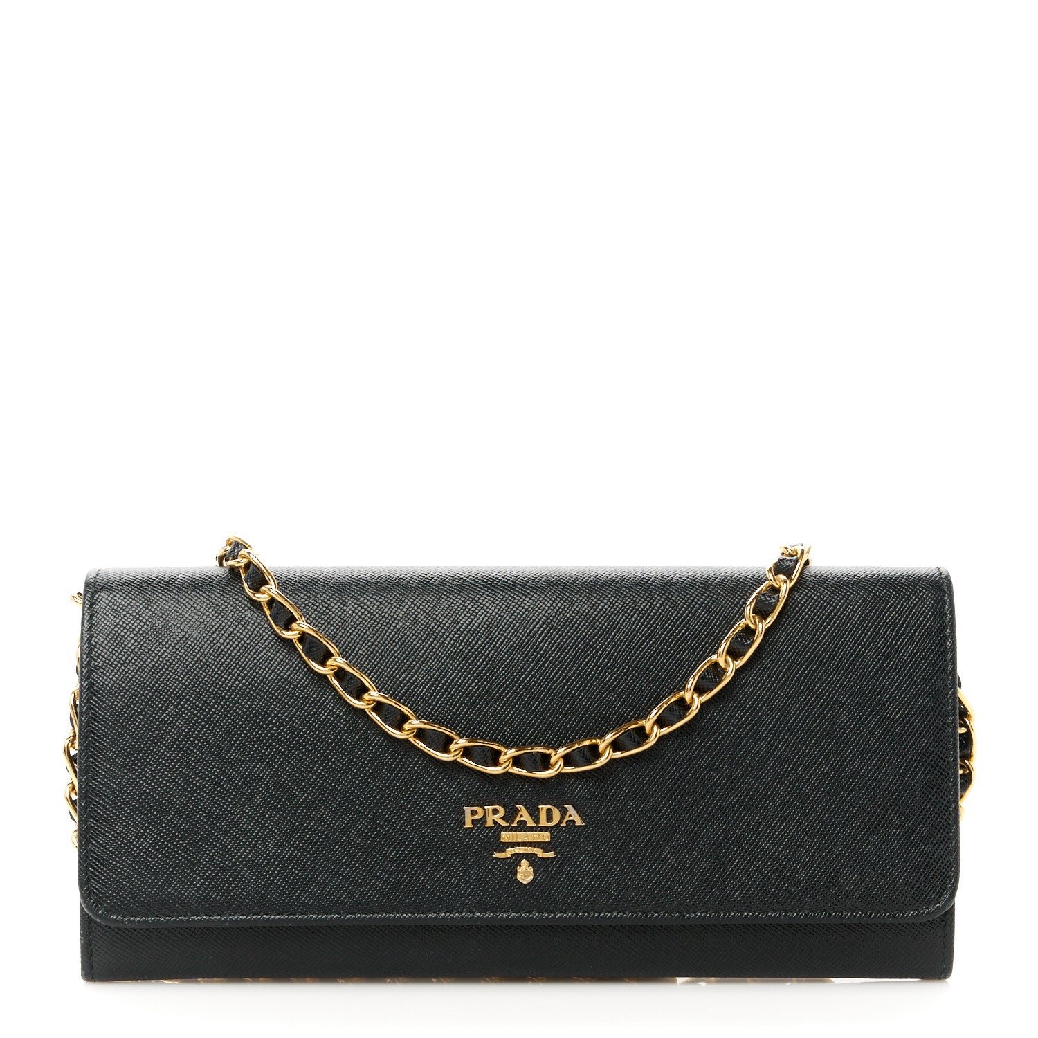 Prada Saffiano Metal Oro Chain Wallet Black 1 of 12