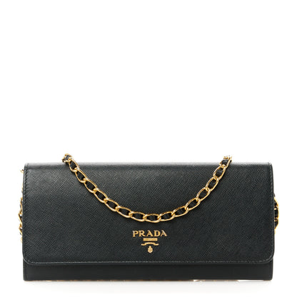 Prada Saffiano Metal Oro Chain Wallet Black 1 of 12
