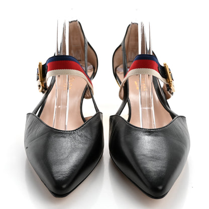 Gucci Malaga Kid Grosgrain Sylvie Web Bamboo Low Heel Pumps 38 Black 2 of 12