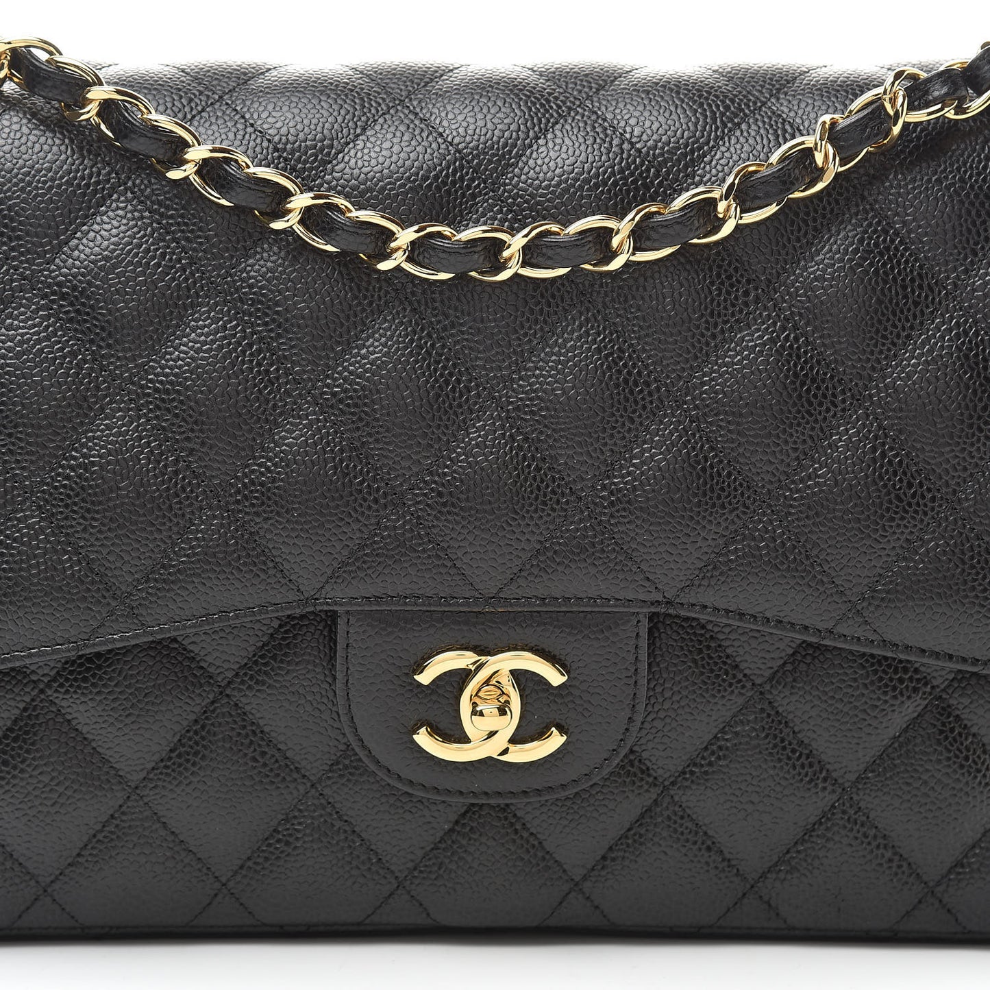 Caviar Quilted Jumbo Double Flap Black