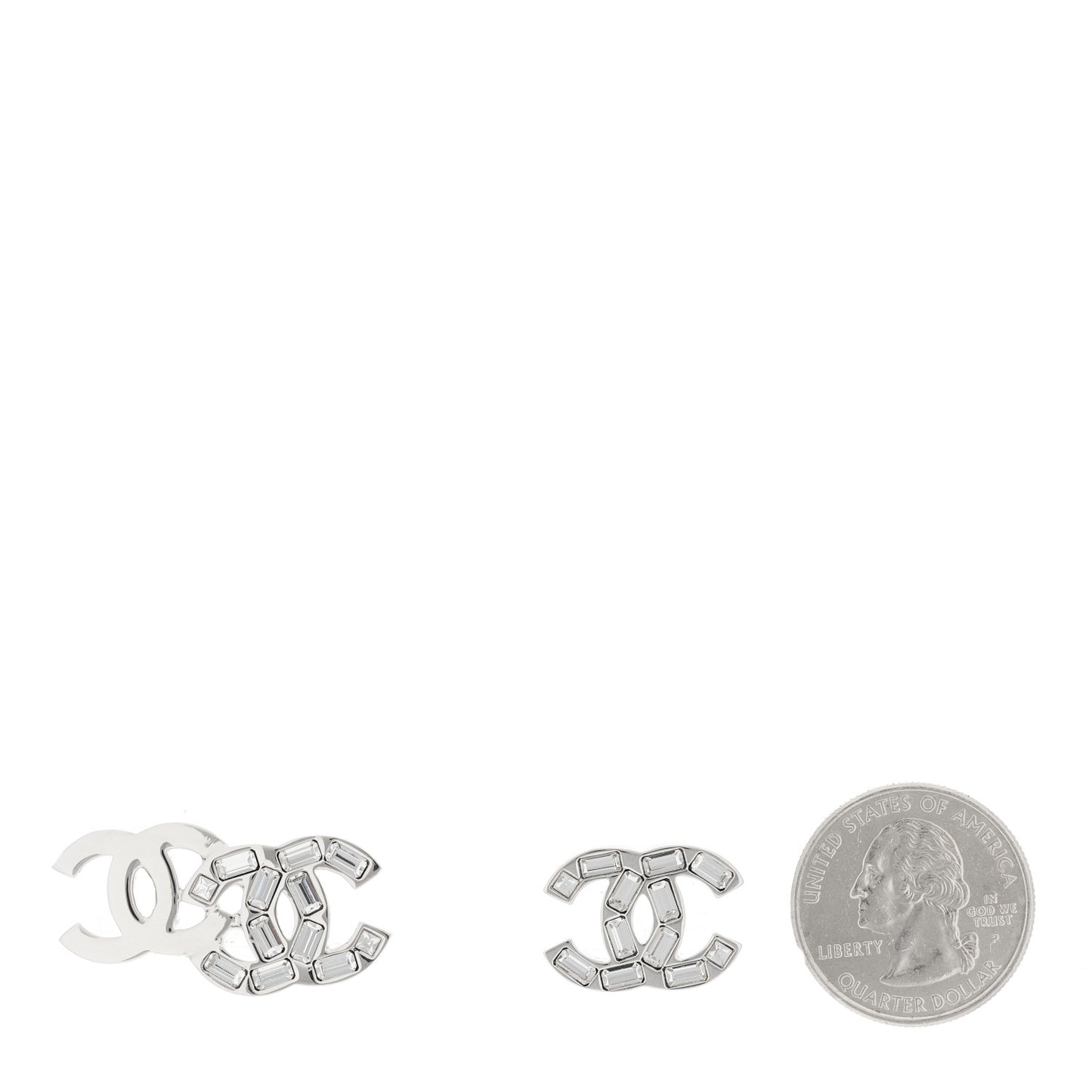 Baguette Crystal Double CC Earrings Silver