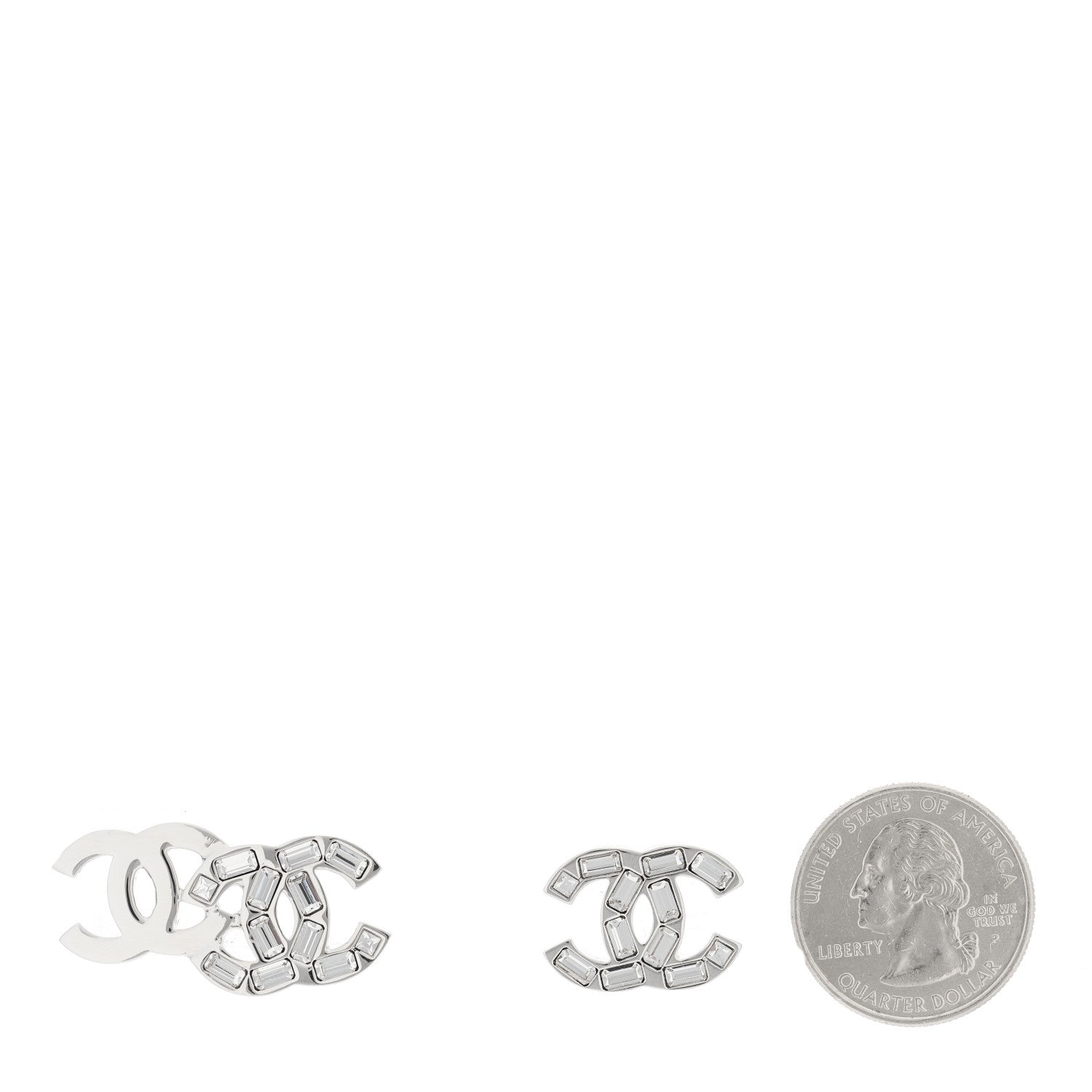 Chanel Baguette Crystal Double CC Earrings Silver 2 of 4