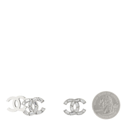 Chanel Baguette Crystal Double CC Earrings Silver 2 of 4