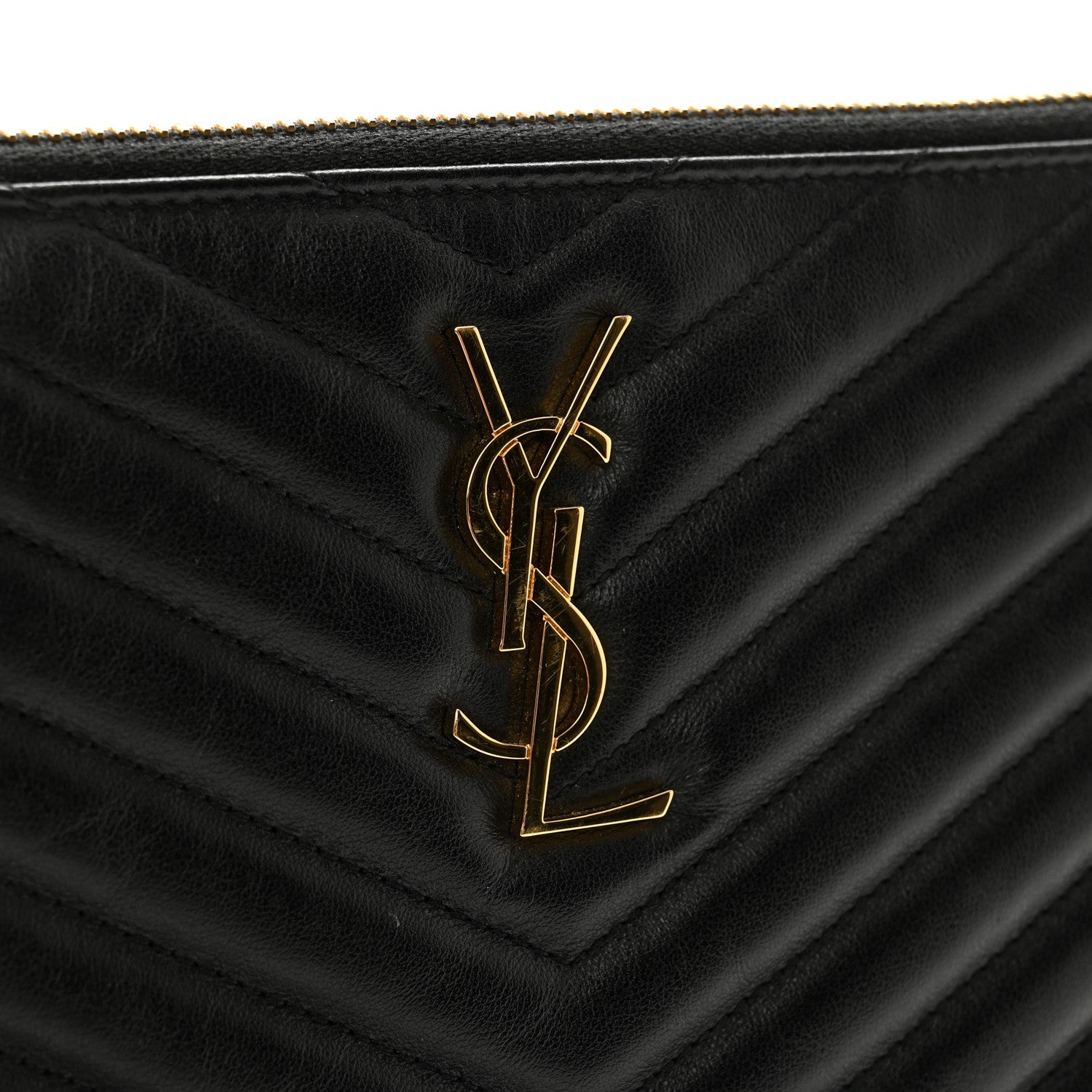 Saint Laurent Calfskin Matelasse Chevron Monogram A5 Wristlet Black 8 of 9