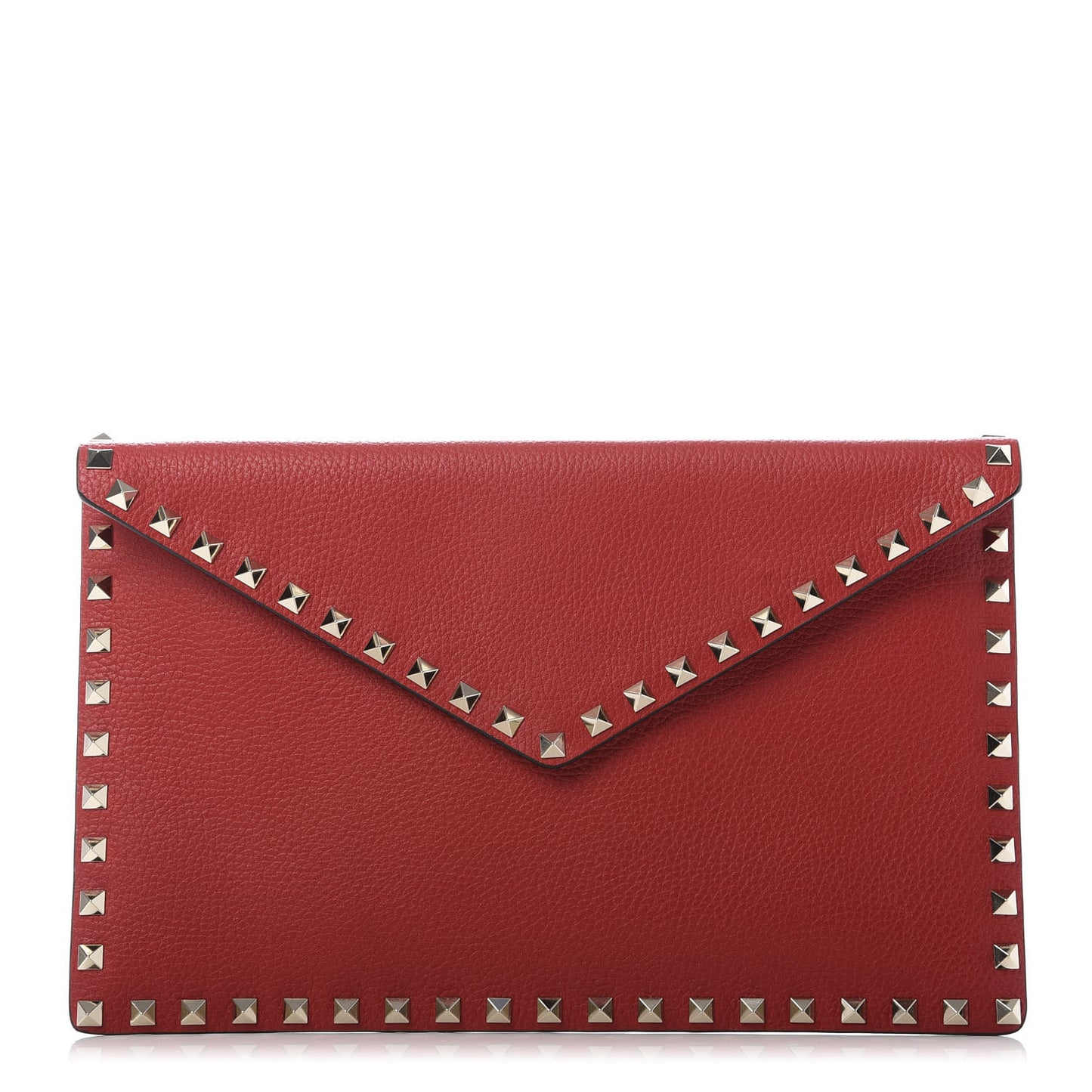 Pebbled Calfskin Rockstud Envelope Clutch Red