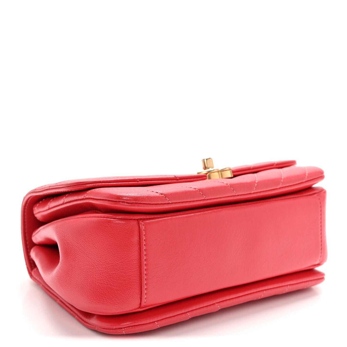 Lambskin Chevron Quilted Gold Top Handle Flap Bag Red